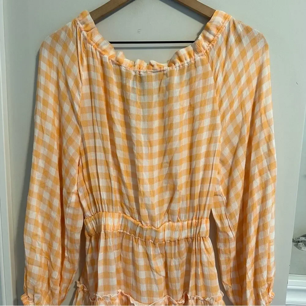 NWT Tuckernuck Playa Lucila Orange Plaid Mini Pom Pom Dress Small